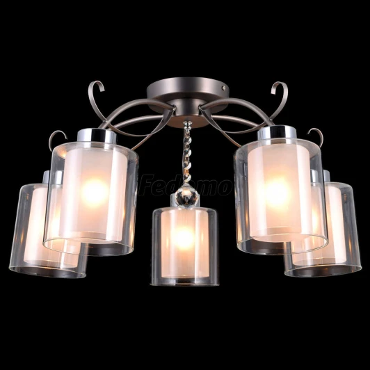 75094/5C STAIN NICKEL Люстра потолочная Natali Kovaltseva Mystery, 5 плафонов, никель с хромом, белый с прозрачным