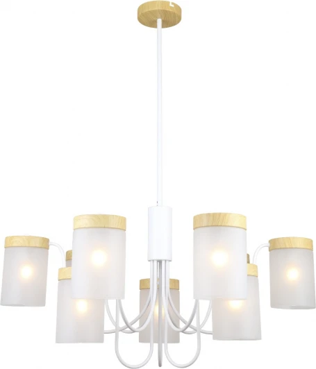 1172/9P White Потолочная люстра на штанге Escada Harmony 9x40Вт E14, металл/стекло, белый/дерево, матовый плафон (220V)