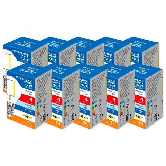 LED-G45-4W/4000K/E14/CL/SLF Набор из 10штук Лампа светодиодная Volpe Optima Филамент LED-G45-4W/4000K/E14/CL/SLF Набор из 10штук шар прозрачная белый свет 4000K