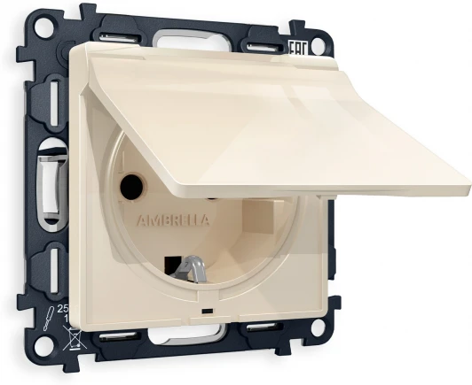 MA308010 Комплект механизма Ambrella Volt электрической розетки ALFA MA308010 Бежевый глянец с заземлением с шторками и защитной крышкой 2P+E 16A-250V IP44 QUANT