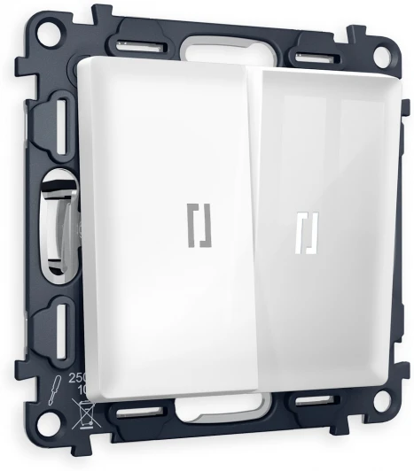 MA104035 Комплект механизма Ambrella Volt 2-клавишного проходного выключателя с подсветкой 5600K ALFA MA104035 Белый глянец QUANT