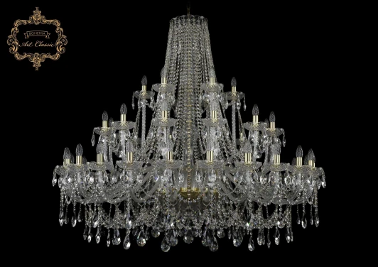 11.25.24+12+6.530.Gd.Sp Подвесная большая люстра Art Classic 11.25 11.25.24+12+6.530.Gd.Sp (220V, хрусталь, на цепи, подсвечник, свеча)