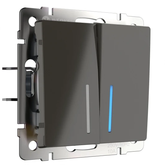 WL07-SW-2G-2W-LED Выключатель двухклавишный проходной с подсветкой (серо-коричневый) WL07-SW-2G-2W-LED (a035911)