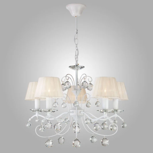 10058/5 белый с золотом/прозрачный хрусталь Strotskis Подвесная люстра Eurosvet Эстель 10058/5 белый с золотом/прозрачный хрусталь Strotskis