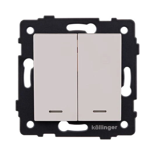 REA-S-010CM Выключатель 2-клавишный проходной 10А/250В с LED подсветкой, кашемир матовый Kollinger REA-S-010CM для Aspekt, Eleganz, Reflex