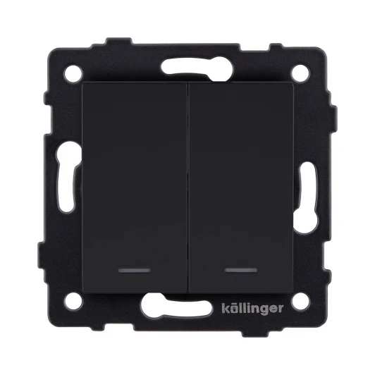 REA-S-010BM Выключатель 2-клавишный проходной 10А/250В с LED подсветкой, черный матовый Kollinger REA-S-010BM для Aspekt, Eleganz, Reflex