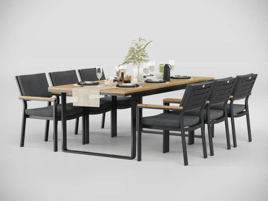 DPVGL.010822.C4 Обеденная группа Gardenini Premium Voglie (Алюминий,Ткань,Тик/Темно-серый,Светлое дерево) арт.DPVGL.010822.C4