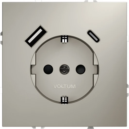 VLS040503 Розетка с заземлением, шторками и USB Type A+С (кашемир) Voltum S70 VLS040503