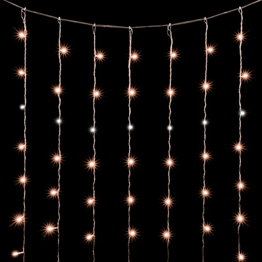 PCL600NOTBLW-10-2EWW Гирлянда Занавес Облегченный 2 x 3 м Экстра Тепло-Белый с Мерцанием Белого Диода 220В, 600 LED, Провод Прозрачны ПВХ, IP54