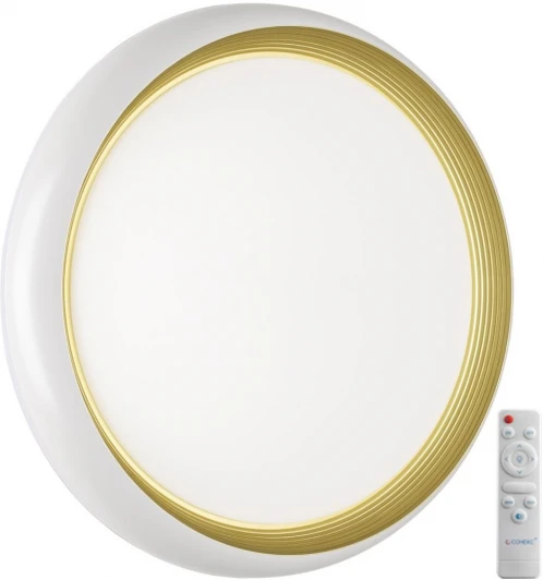 7650/EL Настенно-потолочный светильник Sonex Tofiq White 7650/EL PALE SN пластик/белый/золотой LED 70Вт 3000-6000К D480 IP43 пульт ДУ (220V, круглые)