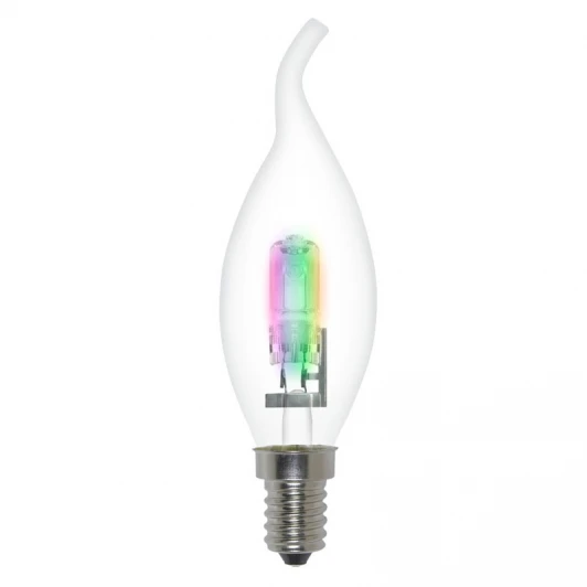 HCL-28/RB/E14 flame Лампочка галогенная свеча на ветру прозрачная E14 28W Uniel HCL-28/RB/E14 flame
