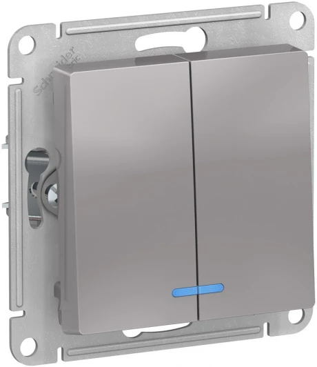 ATN000353 Выключатель встраиваемый двухклавишный с подсветкой (алюминий) Systeme Electric AtlasDesign ATN000353