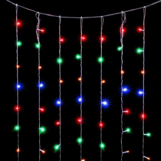 PCL600NOT-10-2M Гирлянда Занавес Облегченный 2 x 3 м Разноцветный 220В, 600 LED, Провод Прозрачный ПВХ, IP54