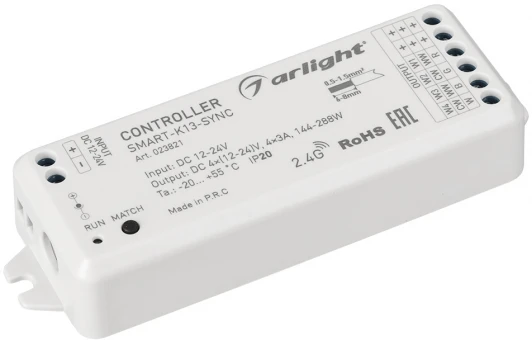 023821 Контроллер SMART-K13-SYNC (12-24V, 4x3A, 2.4G) (IP20 Пластик) 023821 Arlight