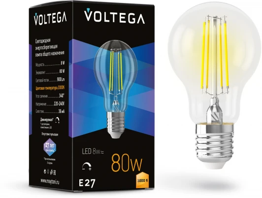 7229 Светодиодная лампа диммируемая A60 8W 3000K E27 Voltega General purpose bulb 7229