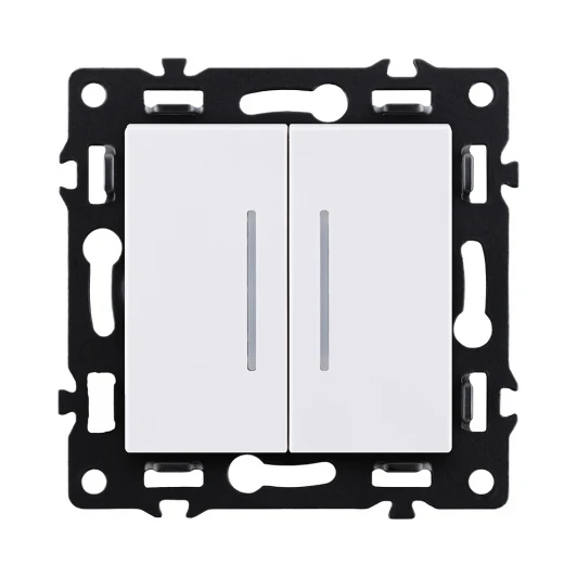 AS-010WH Выключатель 2-клавишный 10А/250В с LED подсветкой, белый Kollinger Asthetik AS-010WH