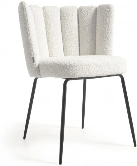 108074 Стул Aniela из белой ткани букле и металла с черной отделкой La Forma (ex Julia Grup) арт.108074