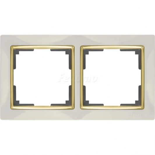 WL03-Frame-02-ivory-GD Рамка на 2 поста Werkel Snabb, слоновая кость с золотом