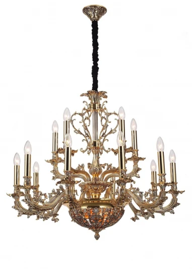 FIRENZE 1780.15.3 antique gold Подвесная большая люстра Lucia Tucci Firenze 1780.15.3 antique gold (220V, на цепи, подсвечник, свеча, листья, ветки)