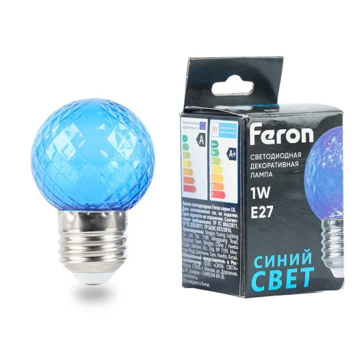 52162 Лампа светодиодная Feron LB-385 52162 шарик синий прозрачный E27 1W 230V