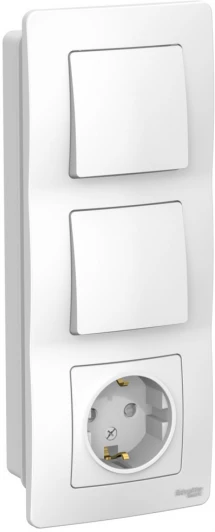 BLNBS101101 Розетка встраиваемая с заземлением с двумя одноклавишными выключателями (белый) Systeme Electric Blanca BLNBS101101
