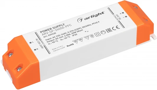 039235 Блок питания ARV-SP-24050-PFC (24V, 2.08A, 50W) (Arlight, IP20 Пластик, 5 лет) 039235