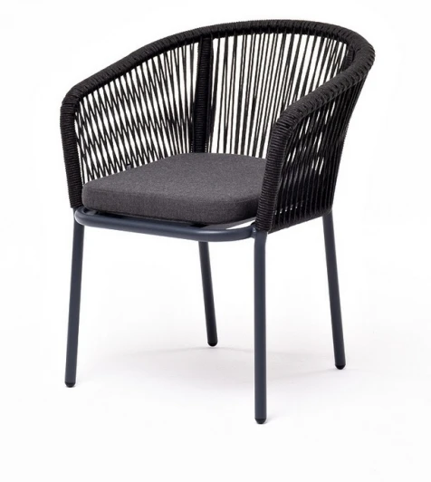 MAR-CH-001 RAL7024 Mua D-grey(D-gray027) "Марсель" стул плетеный из роупа, каркас алюминий темно-серый (RAL7024) муар, роуп темно-серый круглый, ткань темно-серая 027 4SIS арт.УТ-00006986