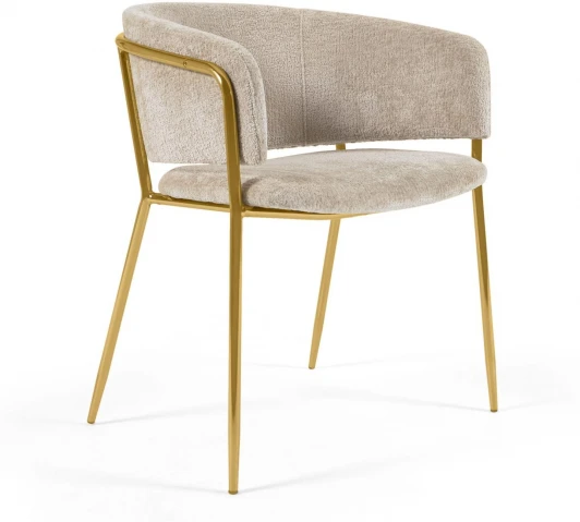 110295 Стул Konnie из бежевой синели со стальными ножками и золотой отделкой La Forma (ex Julia Grup) арт.110295