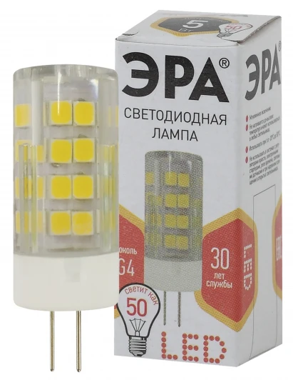 LED JC-5W-220V-CER-827-G4 Лампочка светодиодная G4 5W ЭРА LED JC-5W-220V-CER-827-G4