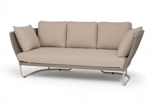 FID-S-3-001 RAL7035 Mua mel-grey(beige160) "Фиджи" диван 3-местный плетеный из роупа, каркас алюминий светло-серый (RAL7035) муар, роуп серый меланж круглый, ткань Mossle бежевая 4SIS FID-S-3-001 RAL7035 Mua mel-grey(beige160)