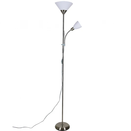 UML-T520 E27+E14 SILVER/WHITE Торшер напольный Е27 и Е14, 2х60W. Серебристый/Белый Uniel UML-T520 E27+E14 SILVER/WHITE