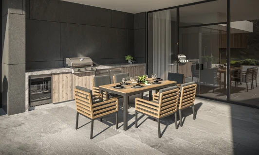 DPBLL.010818.C6 Обеденная группа Gardenini Premium Bella (Алюминий,Ткань,Тик/Темно-серый) арт.DPBLL.010818.C6