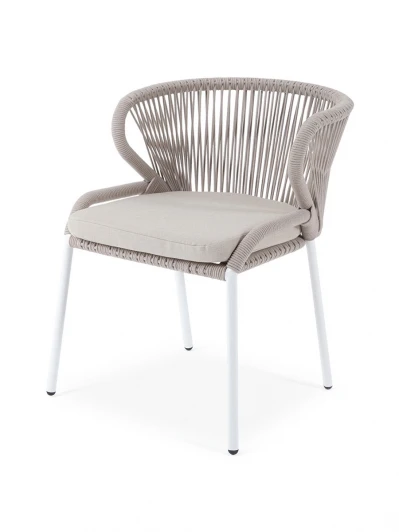 MIL-CH-001W SH beige(beige) Стул плетенный из роупа, каркас алюминий белый шагрень, роуп бежевый кругл, ткань бежевая 4SIS Милан MIL-CH-001W SH beige(beige)