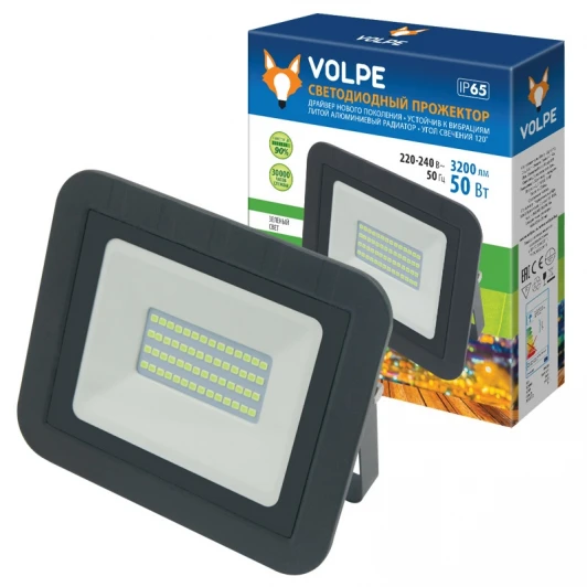 ULF-Q511 50W/GREEN IP65 220-240В BLACK картон Прожектор уличный Volpe ULF-Q511 50W/GREEN IP65 220-240В BLACK картон