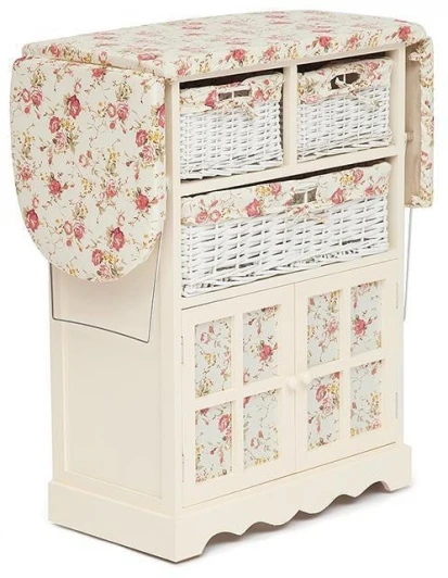 9749 Гладильный комод с 3-я корзинами Secret De Maison CAMPANARD (mod. PE-03) paulownia, мдф, 64x35x83см, butter white (слоновая кость), ткань -розочки Tetchair 9749