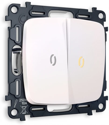 MO204030 Комплект механизма Ambrella Volt 2-клавишного проходного выключателя с подсветкой 3200K OMEGA MO204030 Жемчуг QUANT