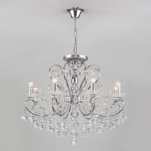 10096/8 хром Подвесная люстра Eurosvet Collana 10096/8 хром/прозрачный хрусталь Strotskis