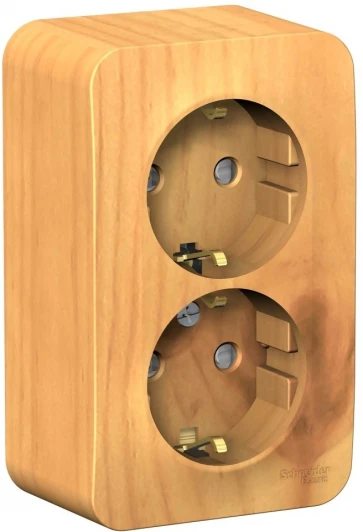 BLNRA011205 Розетка накладная двойная с заземлением и шторками (ясень) Systeme Electric Blanca BLNRA011205