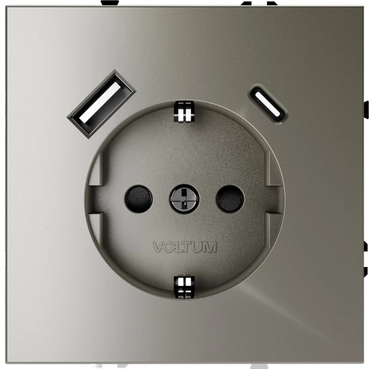 VLS040504 Розетка с заземлением, шторками и USB Type A+С (шелк) Voltum S70 VLS040504