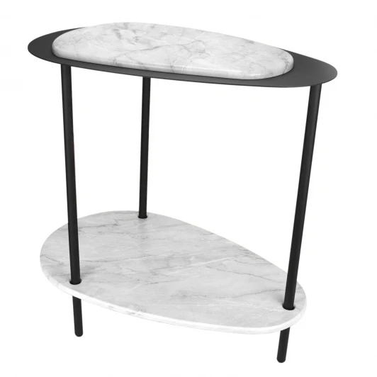 009501 Стол журнальный МеталлАрт М036 белый мрамор/черный Mebelik 009501