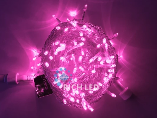 RL-S10C-220V-T/P Гирлянда светодиодная розовая постоянного свечения 220B, 100 LED, провод прозрачный, IP54 RL-S10C-220V-T/P Rich LED