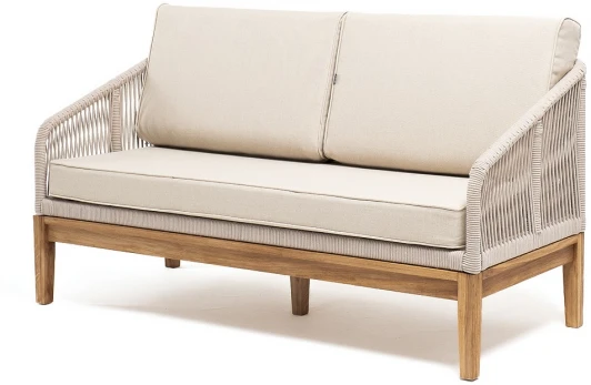 KAN-S-2-T002 beige(beige15052) "Канны" диван 2-местный плетеный из роупа, основание дуб, роуп бежевый круглый, ткань бежевая 15052 4SIS арт.УТ-00010333