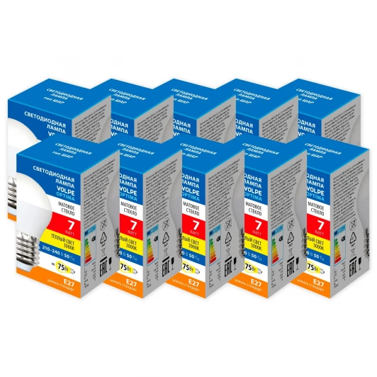LED-G45-7W/3000K/E27/FR/SLS Набор из 10штук Лампа светодиодная Volpe Optima LED-G45-7W/3000K/E27/FR/SLS Набор из 10штук шар матовая теплый белый свет 3000K