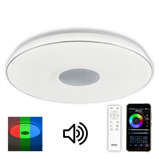 CL703M101 Потолочный светильник RGB круглый Bluetooth-динамик Citilux Light & Music CL703M101 (LED, 220V, пульт управления, управление смартфоном, голосовое управление, умный дом - Алиса, Маруся, Сири, круглые)