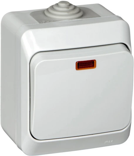 BA10-045C Выключатель накладной одноклавишный с подсветкой (серый) IP44 Systeme Electric BA10-045C