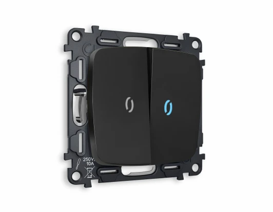 MO804040 Комплект механизма Ambrella Volt 2-клавишного проходного выключателя с подсветкой 10000K OMEGA MO804040 Черный матовый QUANT