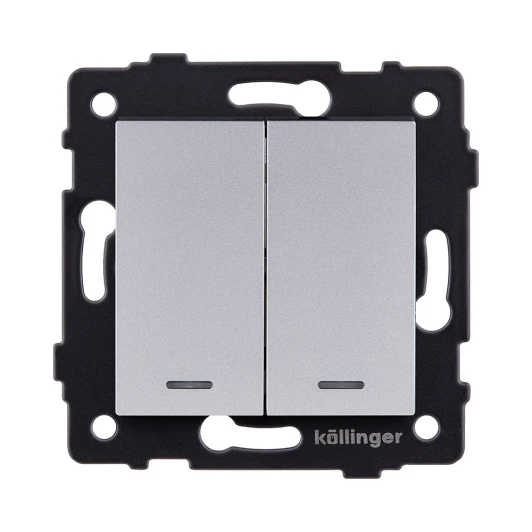 REA-S-010GY Выключатель 2-клавишный проходной 10А/250В с LED подсветкой, серый Kollinger REA-S-010GY для Aspekt, Eleganz, Reflex