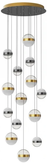 5037/132L Подвесная люстра каскадная Odeon Light Roni 5037/132L ант.бронза/никель/прозрачн/молочный/металл/акрил LED 132W 4000K 6600лм