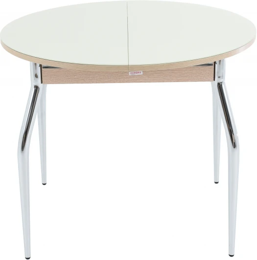 100399 Стол Ривьера СВ D90, Стекло, Дуб выбеленный/Молочный, 5, Аврора