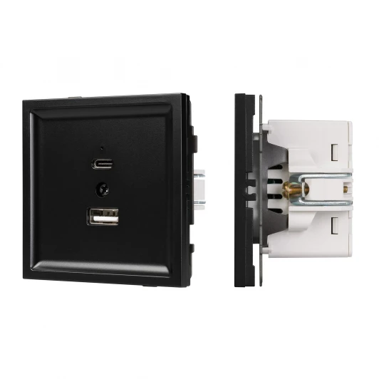 054095 Механизм USB розетки SCT-TENDO-MUAC-PL-BK (5V, 3A, QC3) (Arlight, Черный) 054095